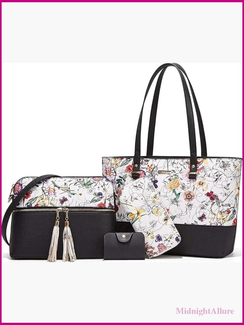 3-Piece Synthetic Leather Handbag Set Tote Satchel Crossbody